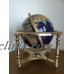 Blue Semi-Precious Gem Stone World Globe w Polished Brass Metal Stand & Compass   152421358012